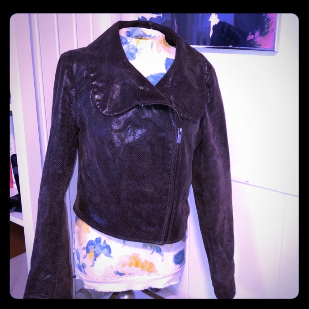 Leather Moto Jacket M w/Embossed snake texture